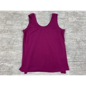 Hyba Tank Top Womens Medium Magenta Activewear Pleated Back Striped Scoop Neck
